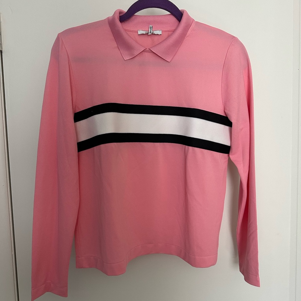Pink Long Sleeve Polo Shirt with Stripes